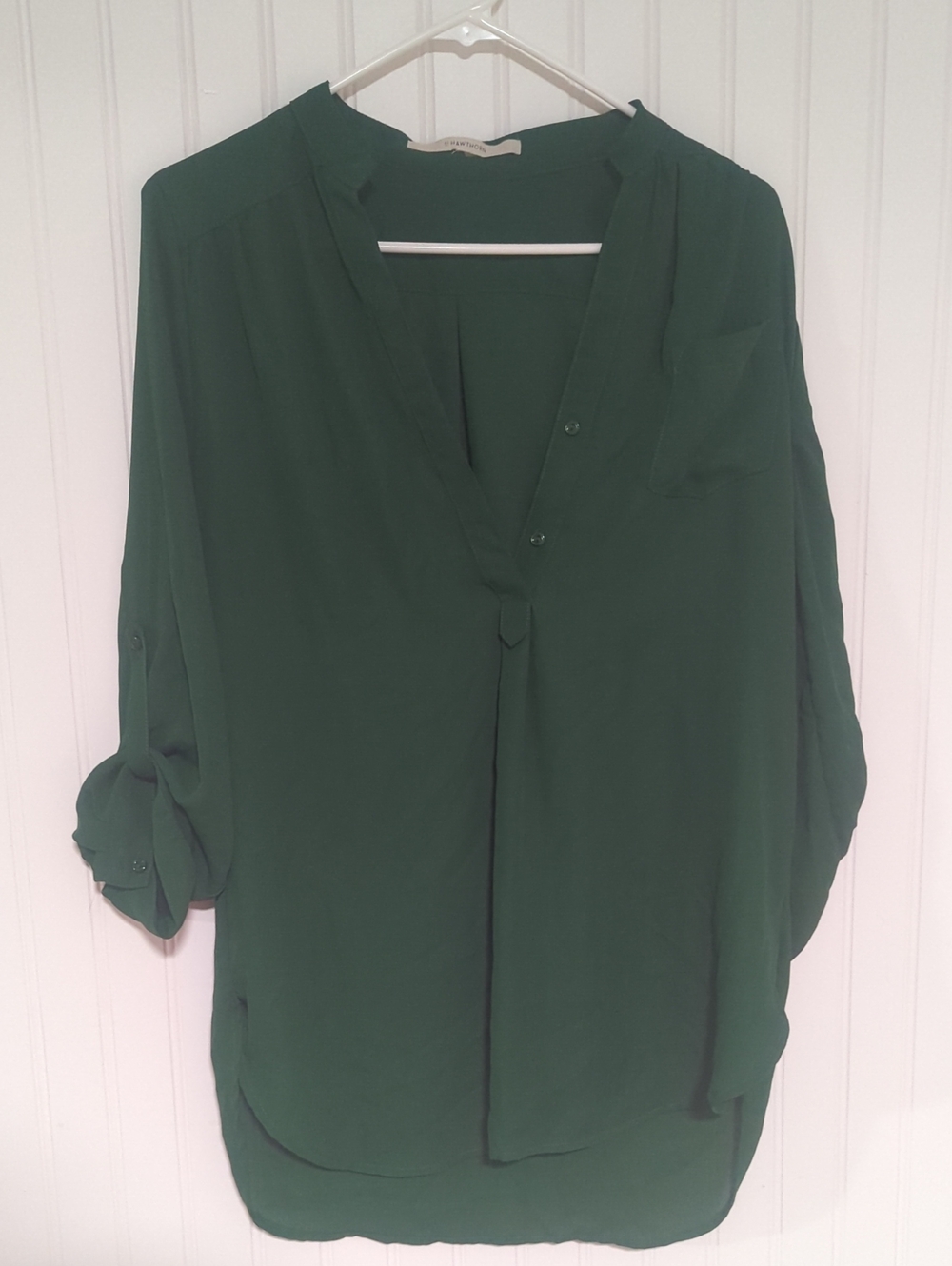 41 Hawthorn Forest Green V-Neck Button-Front Blouse